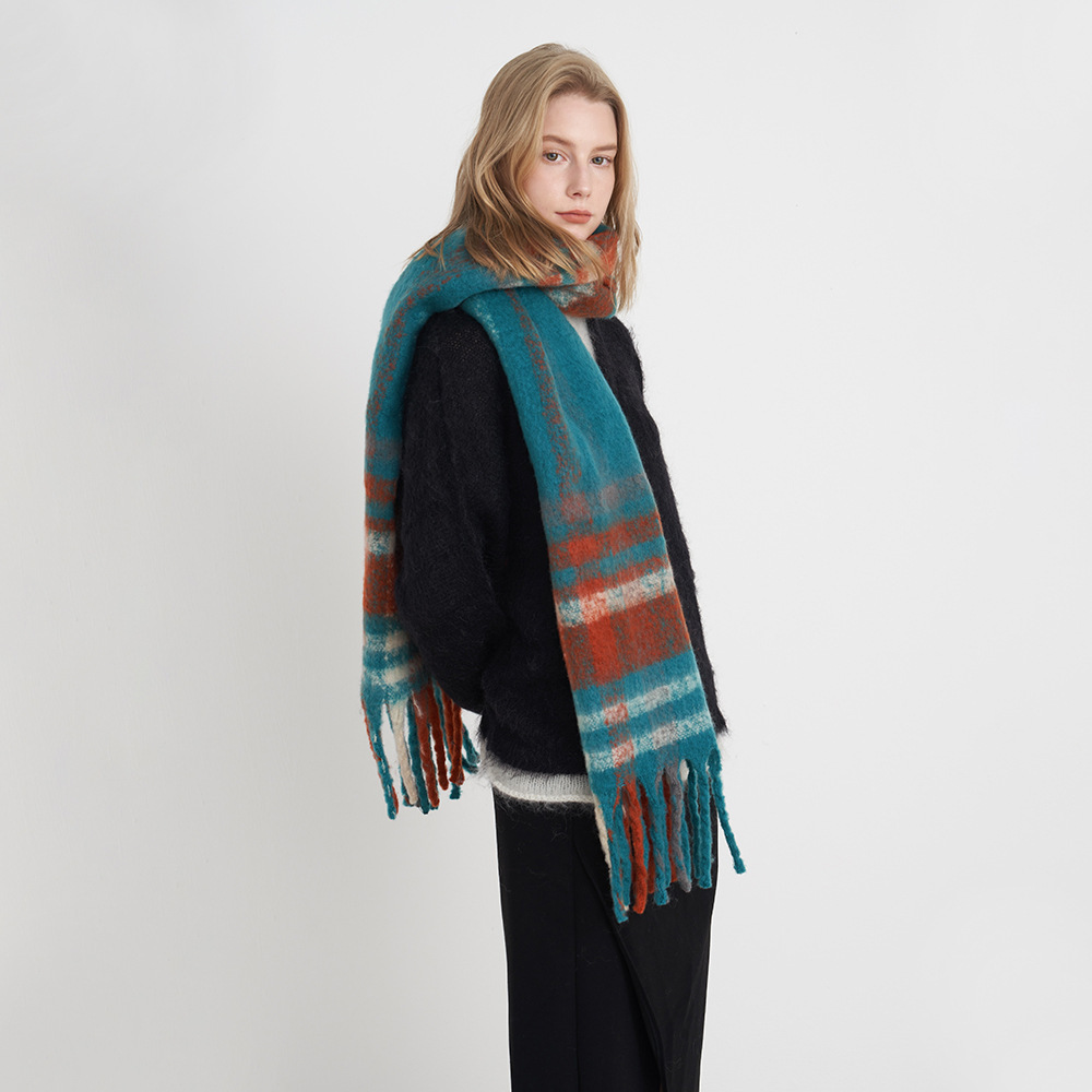 1 Écharpe D'Hiver En Polyester À Carreaux Pour Femme