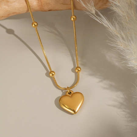 Collier pendentif cœur en acier inoxydable étanche couleur or (1 pièce)