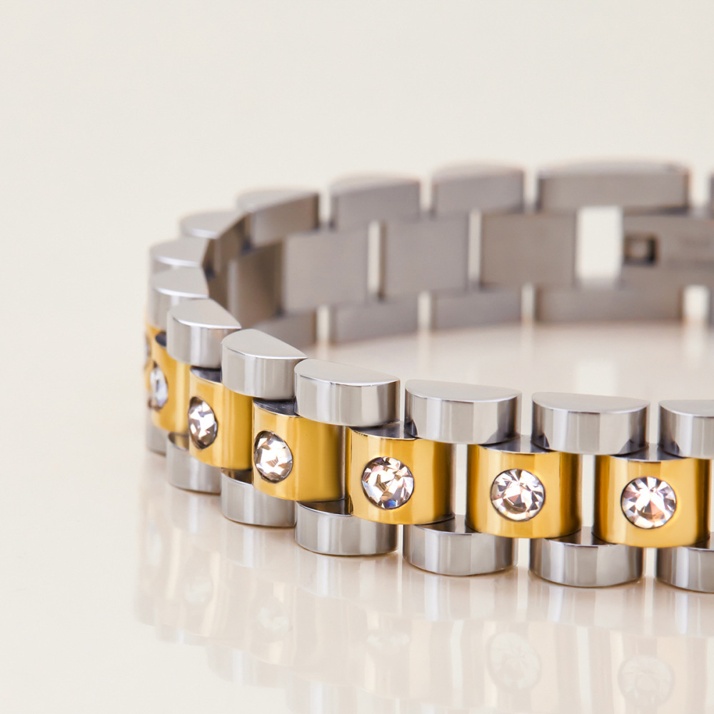 Bracelet Chaîne Classique Patchwork En Acier Inoxydable Étanche Couleur Or Pour Femme (1 Pièce) h5Image4