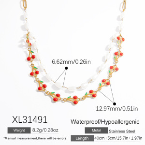 Collier Simple En Acier Inoxydable Pour Femme, 1 Pièce, Motif Cerise Naturelle h5 Image2