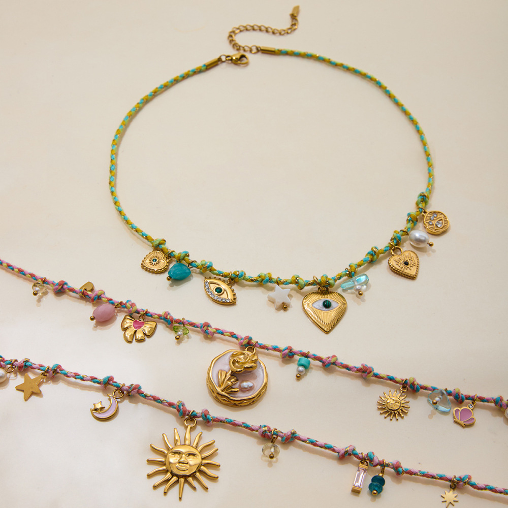 Collier Tressé Pour Femme, 1 Pièce, En Acier Inoxydable Polychrome, Couleur Or, Étanche. Image9