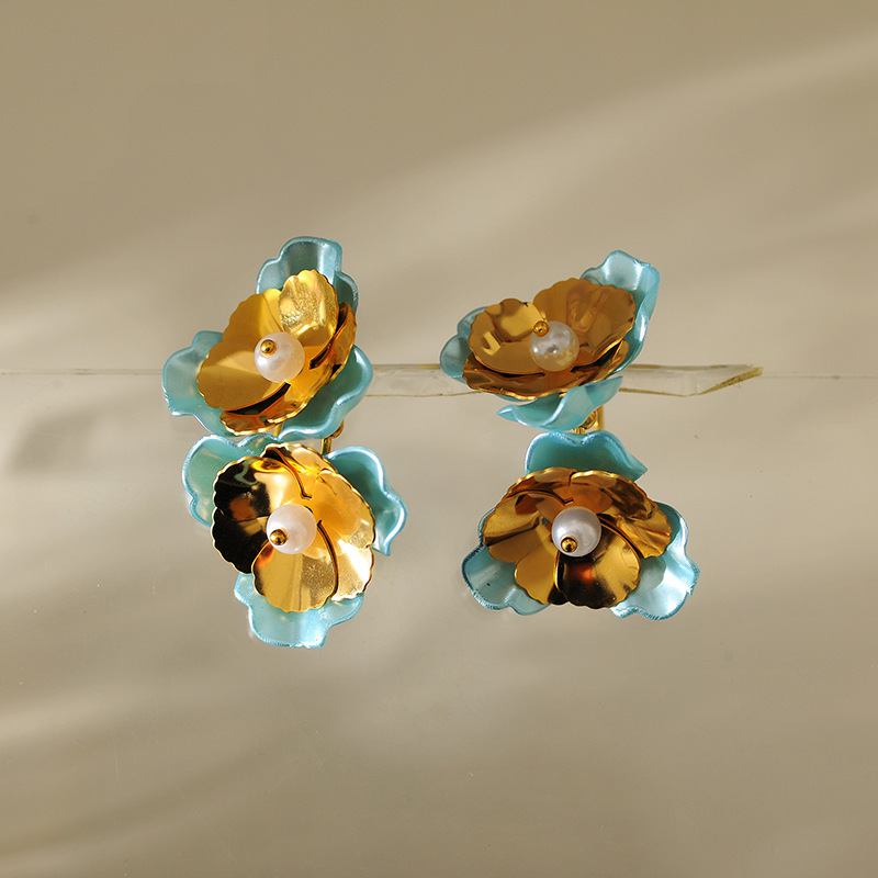 1 Paire De Boucles D'Oreilles Pendantes En Acier Inoxydable Couleur Or, Motif Fleur Rétro, Série Romantique Image5