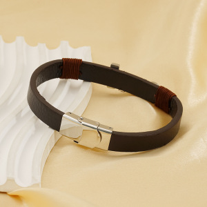 Bracelet Homme En Acier Inoxydable Avec Croix Rétro, Série Classique, 1 Pièce h5 Image4