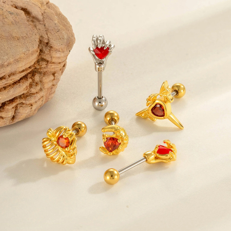 Boucle d'oreille piercing en forme de cœur en cuivre doré et zircon