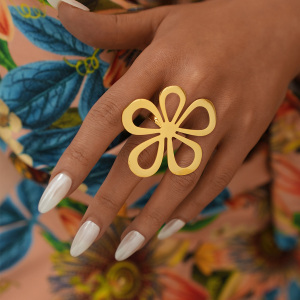 Bague De Déclaration Pour Femme En Acier Inoxydable Couleur Or Avec Motif Floral Rétro, 1 Pièce h5 Image6