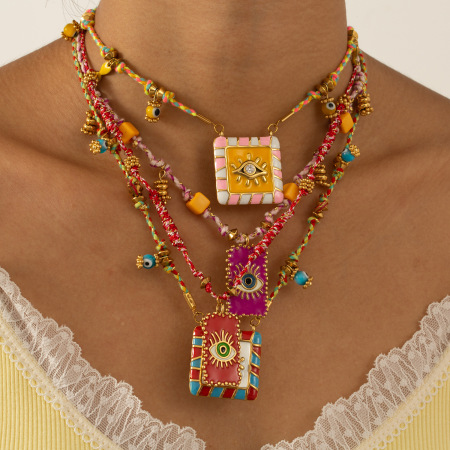 Collier tressé pour femme, 1 pièce, en acier inoxydable imperméable, couleur or, orné d'un œil de diable.