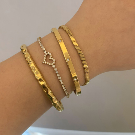 Bracelet jonc classique en acier inoxydable, étanche, couleur or, avec zircon, en forme de cœur 2