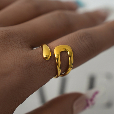 Bague minimaliste décontractée en acier inoxydable de forme irrégulière, couleur or, 1 pièce 2
