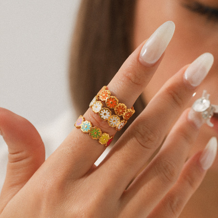 Bague Daily Daisy en acier inoxydable étanche couleur or (1 pièce) 2