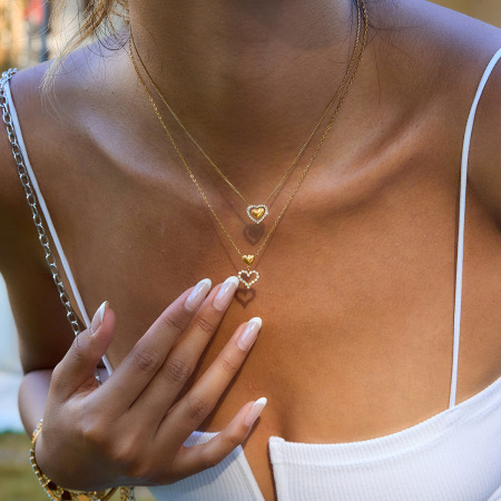 Collier pendentif femme en forme de cœur, en acier inoxydable étanche, couleur or (1 pièce)