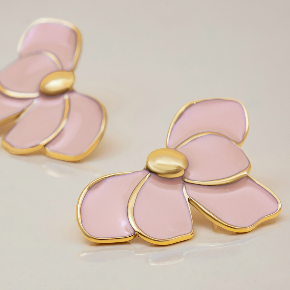 1 Paire De Boucles D'Oreilles Puces Élégantes Pour Femme, En Acier Inoxydable Imperméable, Couleur Or, Avec Motif Floral. Image6