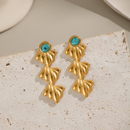 1 paire de boucles d'oreilles pendantes en acier inoxydable doré, étanches, en forme de coquillage