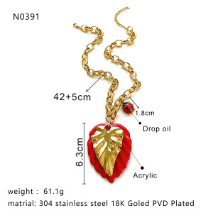 Collier Pendentif Feuille En Acier Inoxydable Étanche Couleur Or h5 Image2