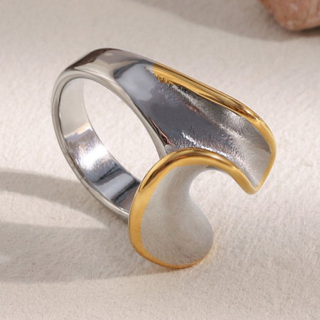 Bague tendance décontractée en acier inoxydable de couleur assortie, 1 pièce, collection Simple, style mixte, étanche. 2
