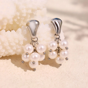 Boucles D'Oreilles Pour Femme, 1 Paire, Ornées De Perles Et De Pompons En Pierre Naturelle, En Acier Inoxydable Étanche, Couleur Or. h5 Image4