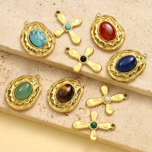 Pendentif Élégant En Pierre Naturelle Pour Femme, 1 Pièce, Croix h5 Image4