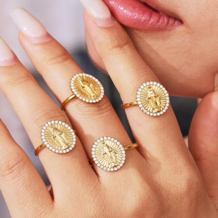 Ensemble de bijoux pour femme avec figurine rétro, en acier inoxydable, étanche, couleur or et zircon. 2