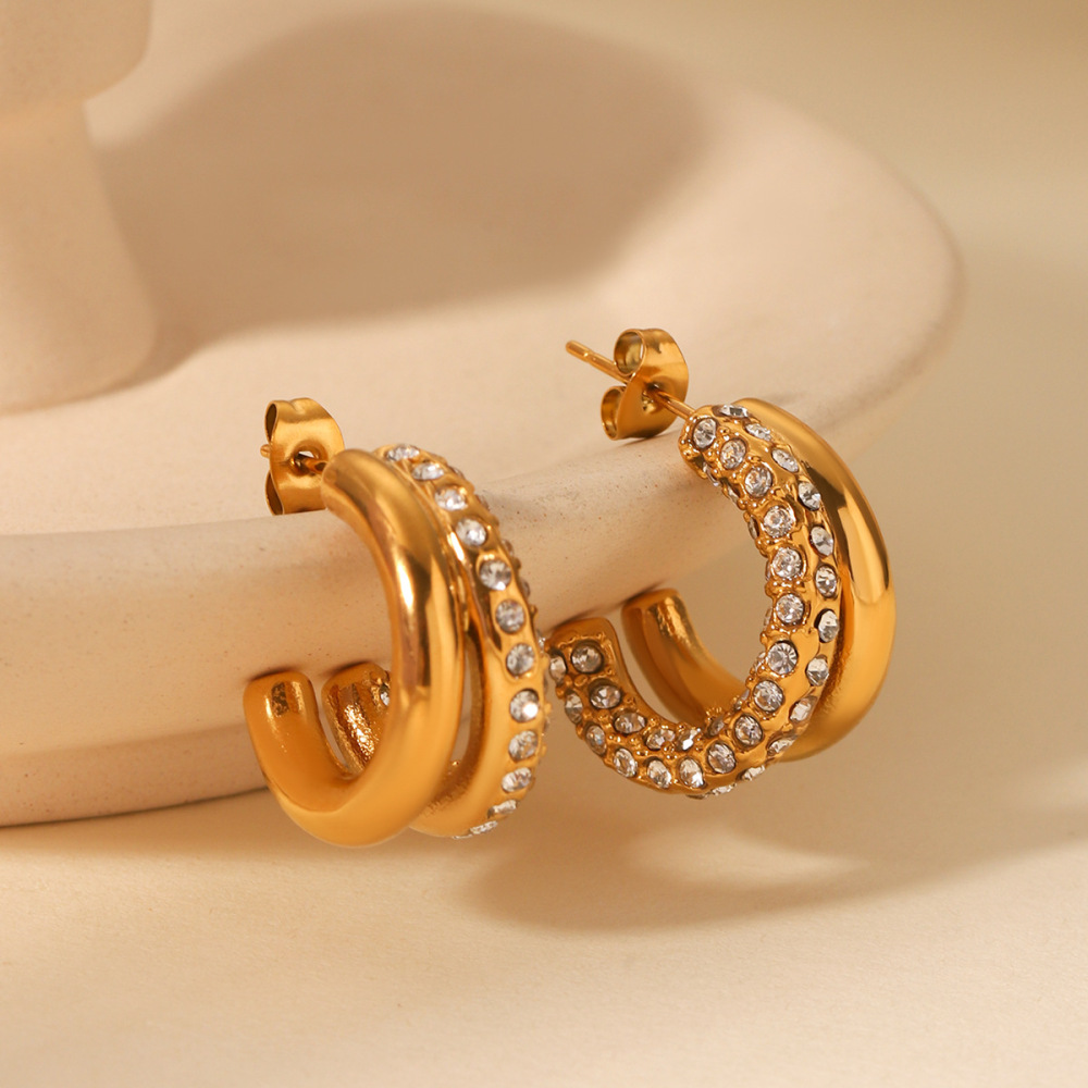 1 Paire De Boucles D'Oreilles Créoles Géométriques En Acier Inoxydable Pour Femme, Série Simple h5Image7