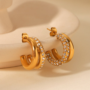 1 Paire De Boucles D'Oreilles Créoles Géométriques En Acier Inoxydable Pour Femme, Série Simple h5 Image7