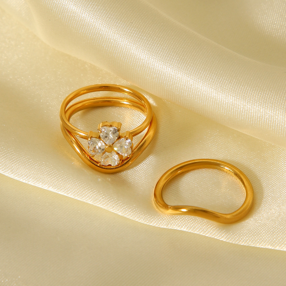 Bague Daily Flower En Acier Inoxydable Étanche Avec Zircon (1 Pièce) Image5