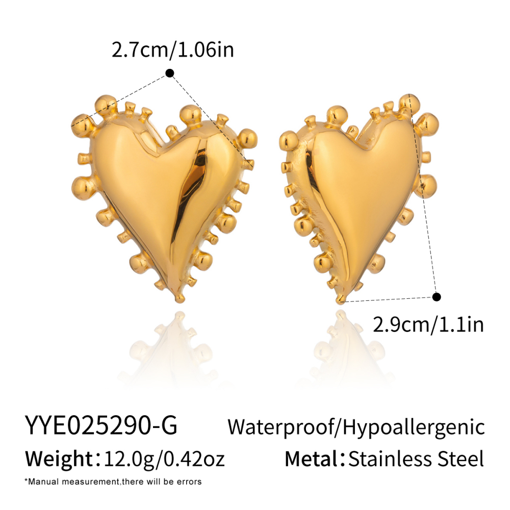 1 Paire De Boucles D'Oreilles Puces Romantiques Et Élégantes En Forme De Cœur, En Acier Inoxydable Étanche, Couleur Or, Pour Femme. 