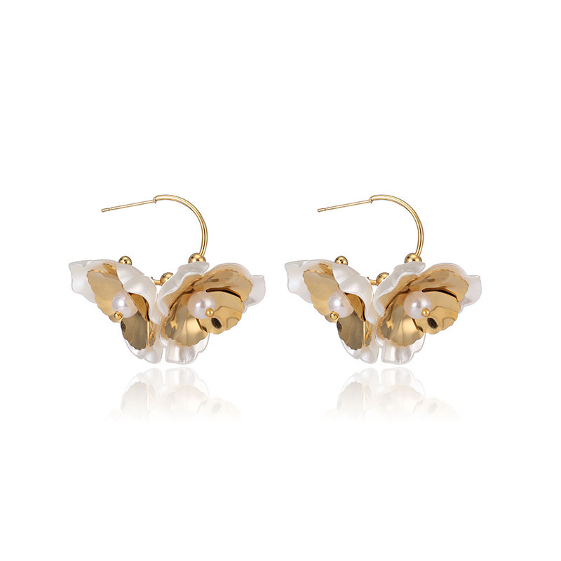1 Paire De Boucles D'Oreilles Pendantes En Acier Inoxydable Couleur Or, Motif Fleur Rétro, Série Romantique 