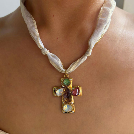 Collier pendentif croix poisson en acier inoxydable étanche couleur or