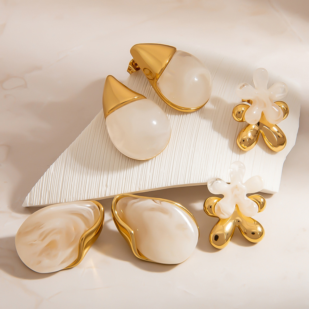 Boucles D'Oreilles Puces Pour Femme, En Acier Inoxydable, Forme Irrégulière, En Forme De Goutte De Fleur, 1 Paire h5Image3