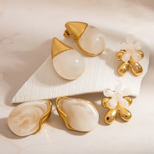 Boucles D'Oreilles Puces Pour Femme, En Acier Inoxydable, Forme Irrégulière, En Forme De Goutte De Fleur, 1 Paire h5 Image3