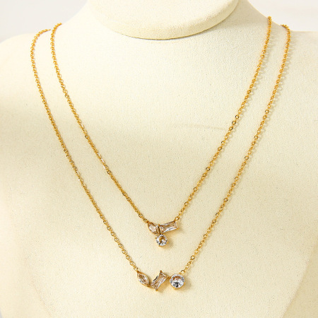 Collier pendentif en acier inoxydable étanche couleur or avec zircon (1 pièce) 2