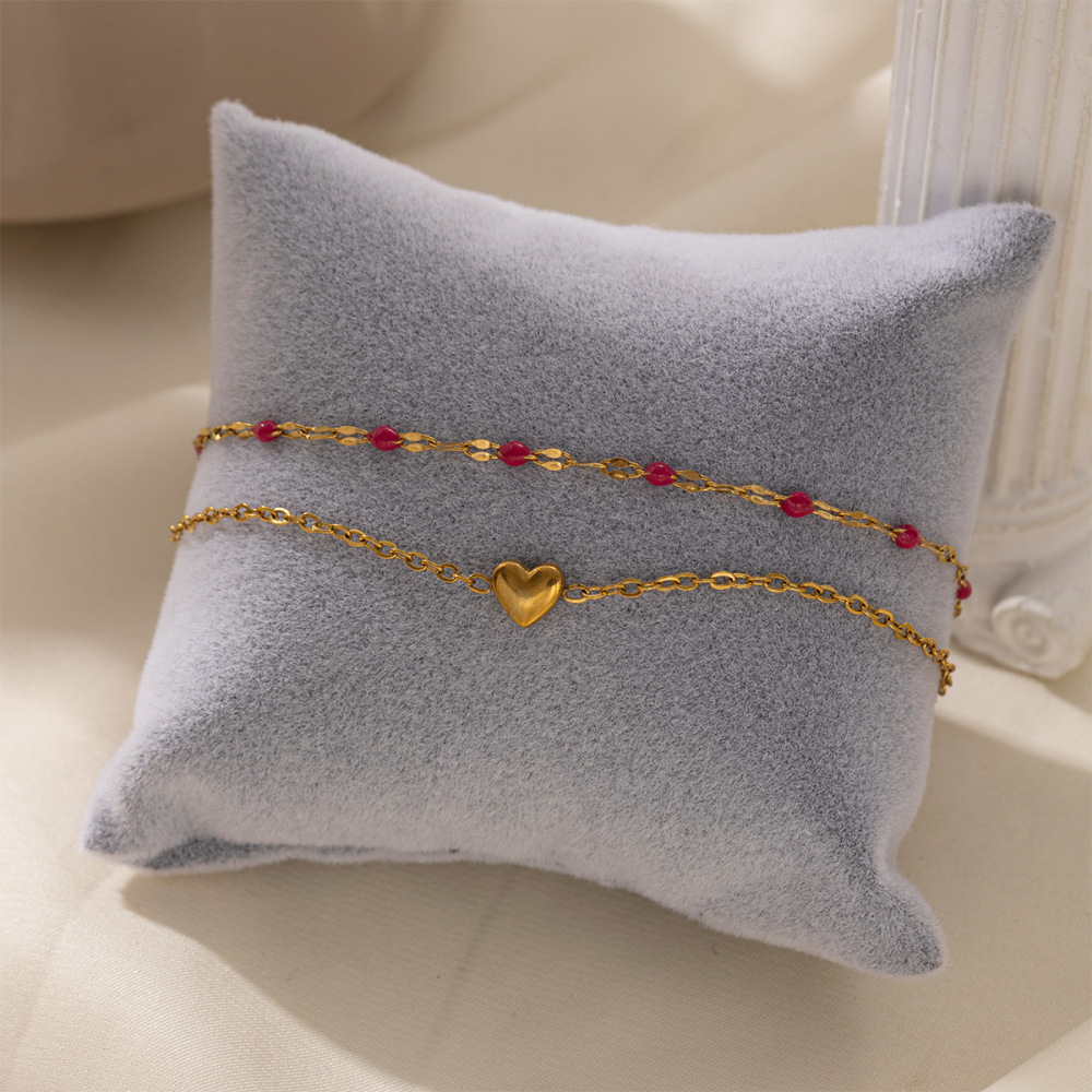Bracelet À Breloques En Acier Inoxydable Doré, Étanche, Avec Pendentif Cœur, Collection Romantique (1 Pièce). Image3