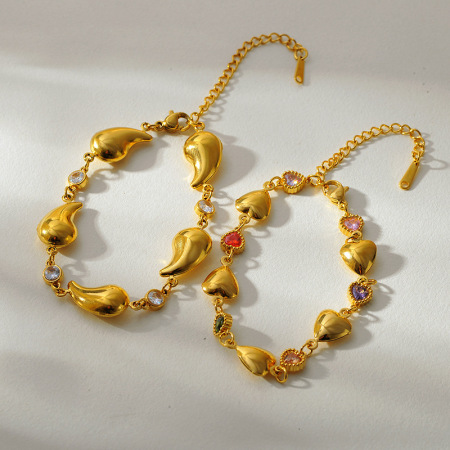 Bracelet à breloques en acier inoxydable doré, étanche, en forme de cœur (1 pièce) 2