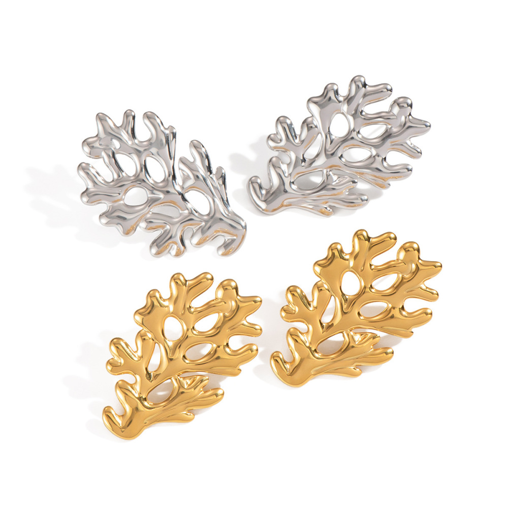 1 Paire De Boucles D'Oreilles À Tige En Acier Inoxydable Couleur Or Pour Femme, Série Simple Daily Coral Image4