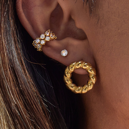 Boucles d'oreilles puces pour femme, en acier inoxydable doré, imperméables, avec nœud torsadé simple (1 paire).