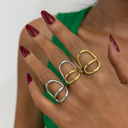 Bague tendance décontractée de forme irrégulière en acier inoxydable, couleur or, étanche.