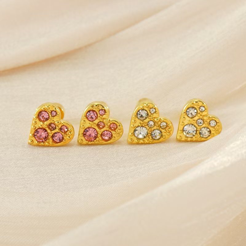 1 Paire De Boucles D'Oreilles À Tige En Acier Inoxydable Plaqué Or  Pour Femme, Série Simple Daily Heart Image3