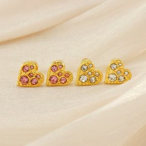 1 Paire De Boucles D'Oreilles À Tige En Acier Inoxydable Plaqué Or  Pour Femme, Série Simple Daily Heart h5 Image3