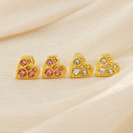 1 paire de boucles d'oreilles à tige en acier inoxydable plaqué or pour femme, série simple daily heart 2