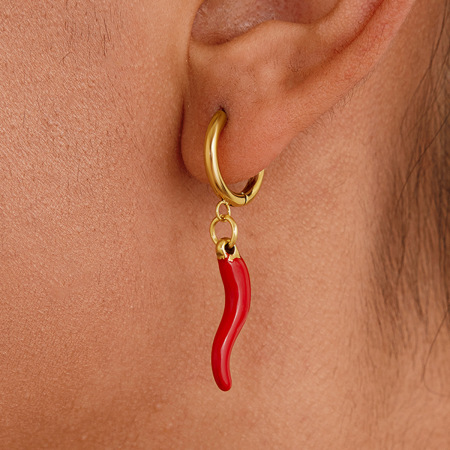 Boucles d'oreilles pendantes pour femme, en acier inoxydable doré, couleur rouge piment, imperméables (1 paire).