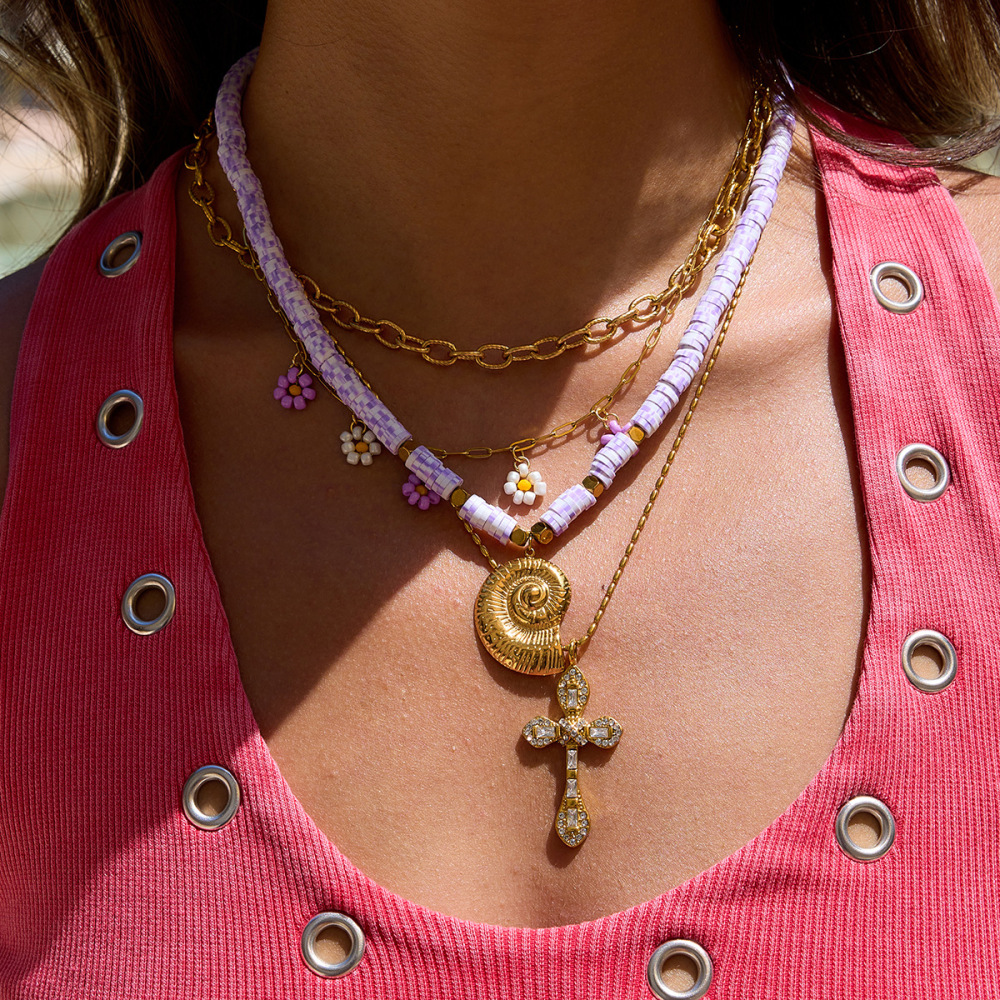 Collier Pendentif Femme Vivid Shell En Acier Inoxydable Étanche Couleur Or (1 Pièce) h5Image2