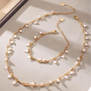 Ensemble De Colliers Pour Femmes En Acier Inoxydable Doré, Perles Classiques Et Acier Inoxydable, Imperméables, 1 Pièce h5 Image7