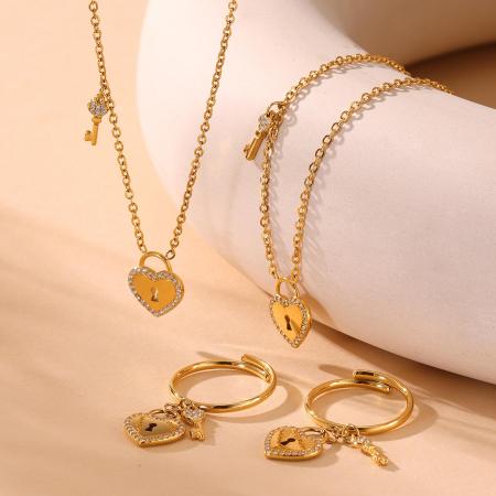 Collier pendentif femme Sweet Lock en forme de cœur, en acier inoxydable étanche, couleur or (1 pièce) 2