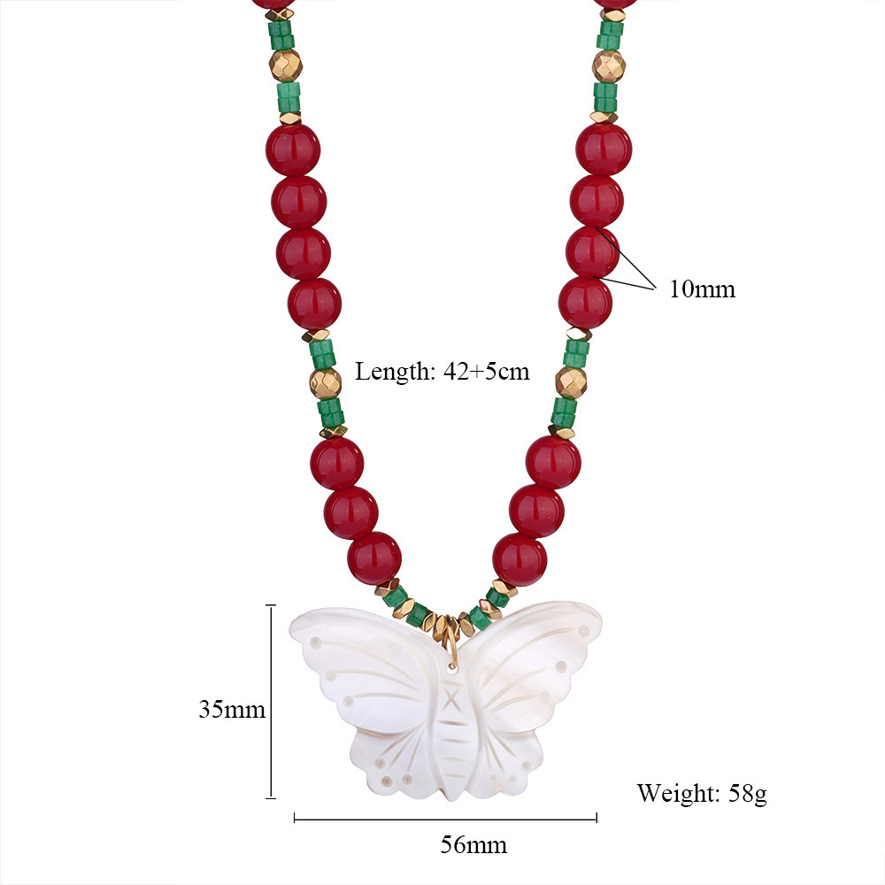 Collier De Perles Pour Femme En Pierres Naturelles Et Motif Papillon, 1 Pièce h5Image2