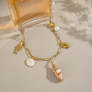 Collier Pendentif En Acier Inoxydable Doré, Étanche, En Forme De Coquillage h5 Image5