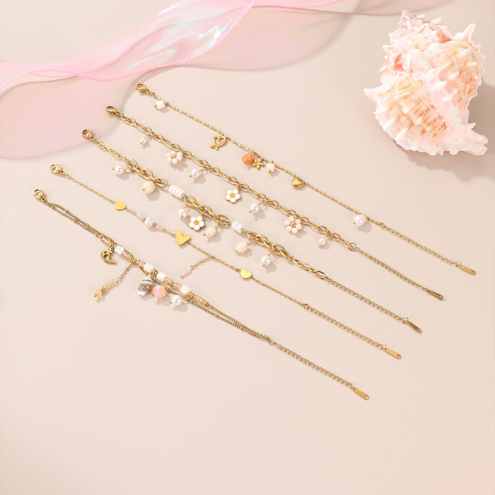 Bracelet À Breloques Romantique En Acier Inoxydable Étanche Couleur Or (1 Pièce) Image3