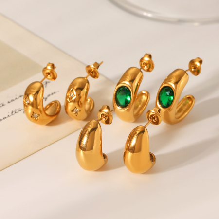 Boucles d'oreilles puces pour femme, en acier inoxydable doré, imperméables, de forme irrégulière et serties de zircon.