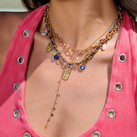 Collier tressé rétro pour femme, en acier inoxydable, couleur or, imperméable, avec pendentif tarot (1 pièce) 2