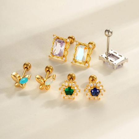 Boucle d'oreille piercing papillon en cuivre doré et zircon