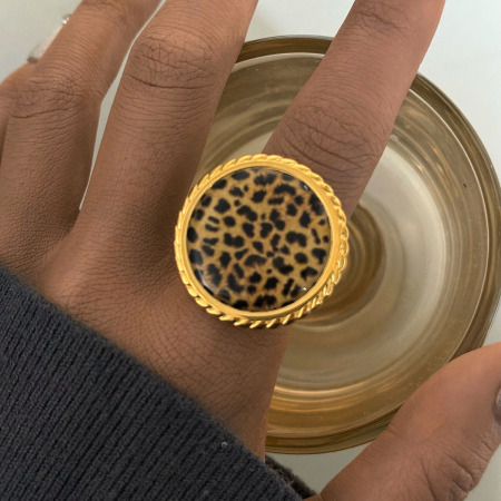 Bague tendance ethnique simple ronde en acier inoxydable étanche couleur or (1 pièce)