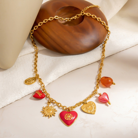 Collier pendentif femme en acier inoxydable doré, motif cœur, étanche (1 pièce) 2